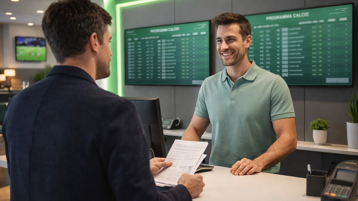 Sede aziendale Lottomatica con insegna luminosa e clienti soddisfatti