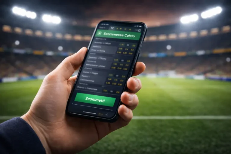 Mano che tiene uno smartphone con una scommessa sportiva durante una partita