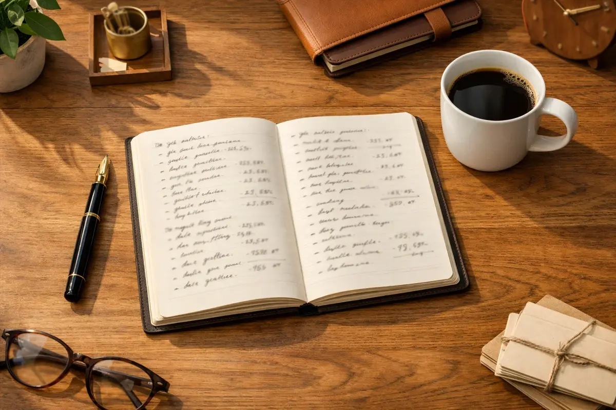 Persona che pianifica il budget scommesse con quaderno e penna su scrivania