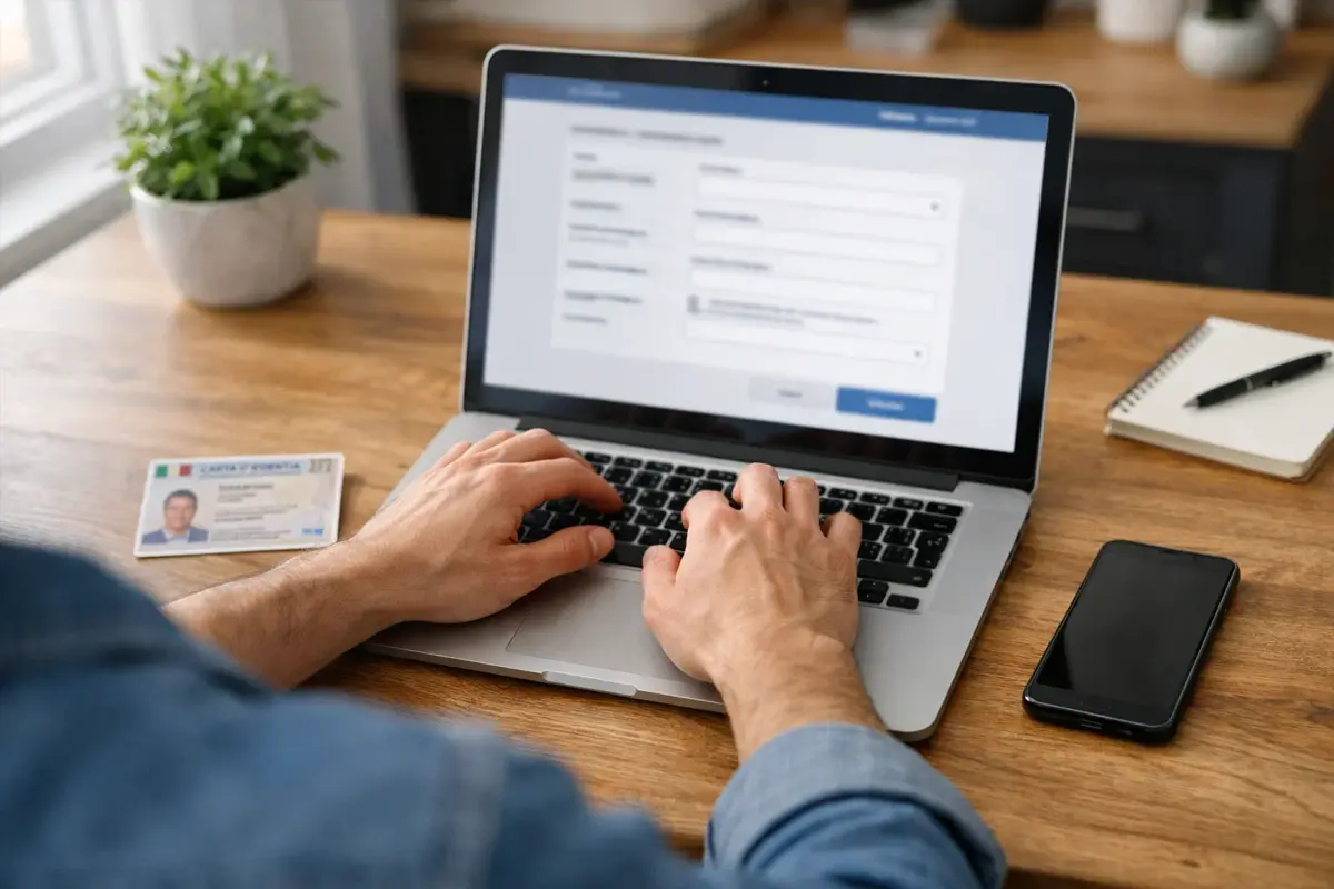 Persona che si registra su un sito di scommesse dal computer portatile