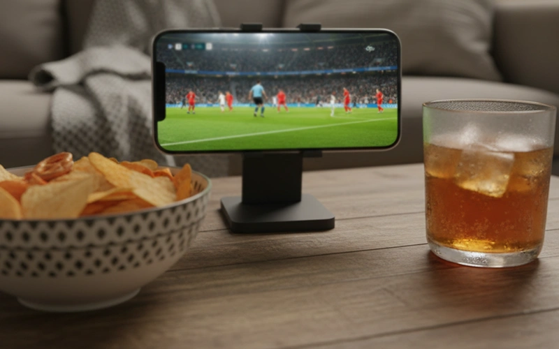 Visione di una partita di calcio in streaming su dispositivo mobile